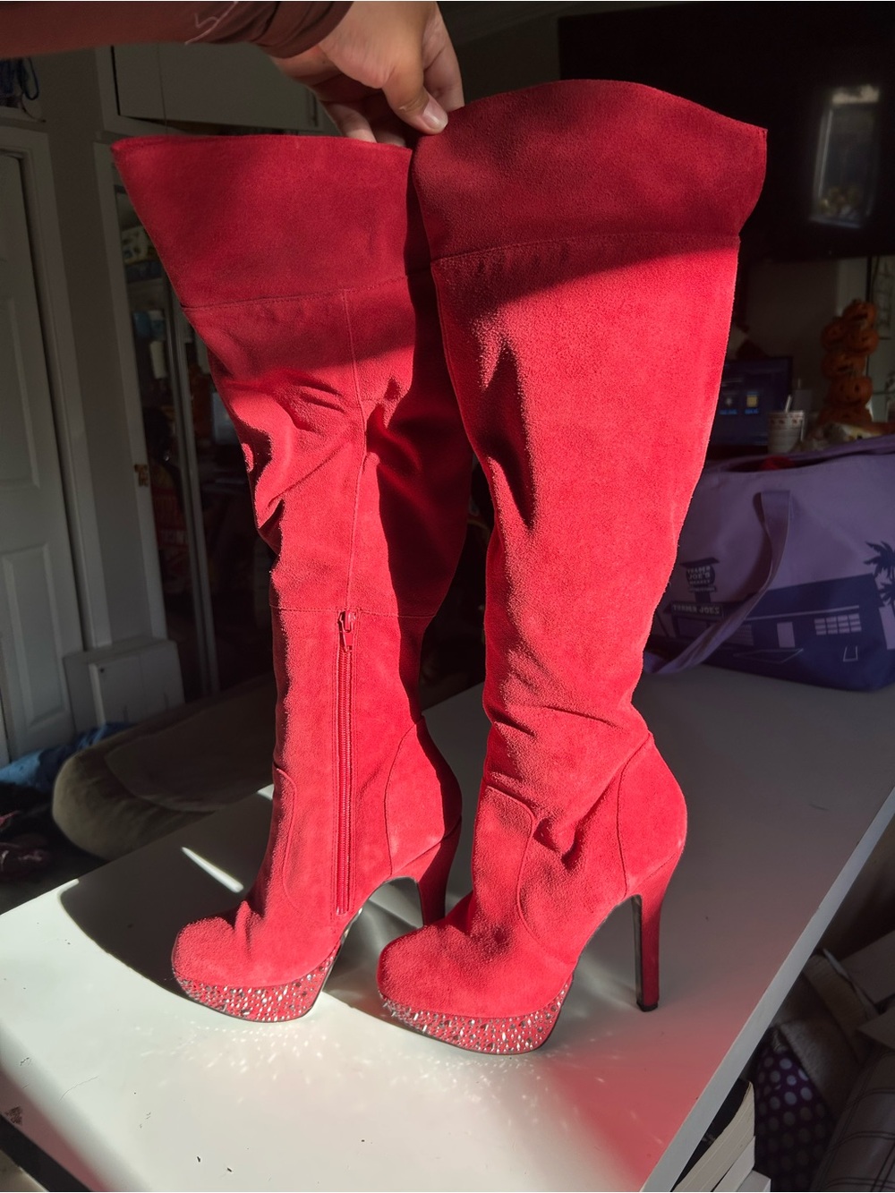 Betsey Johnson Red Suede Over-the-Knee Platform Boots rare
